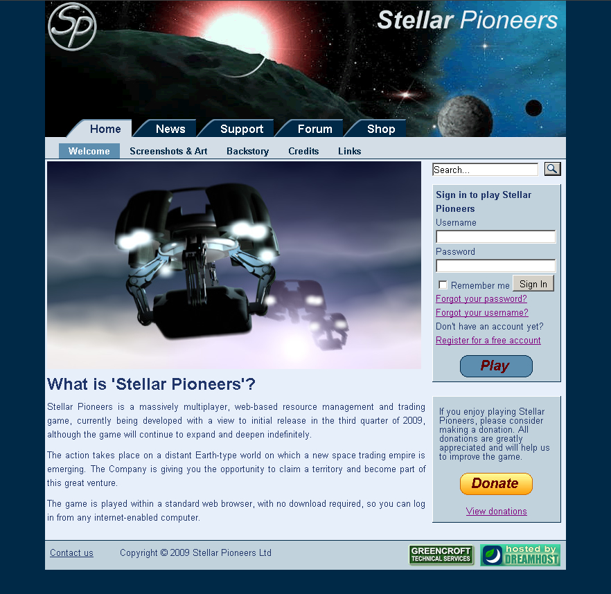 Final design for the Stellar Pioneers website