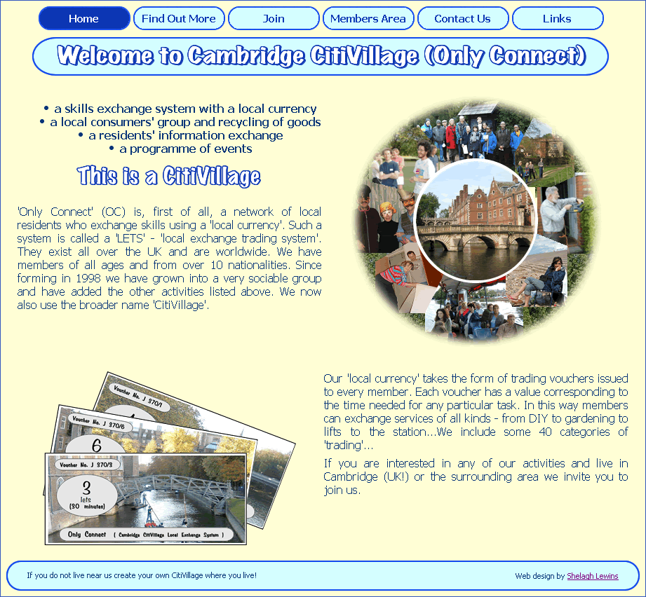 Final design for the Cambridge CitiVillage website