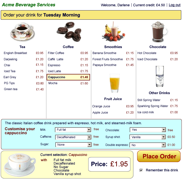 Final design for the Online Coffee Shop